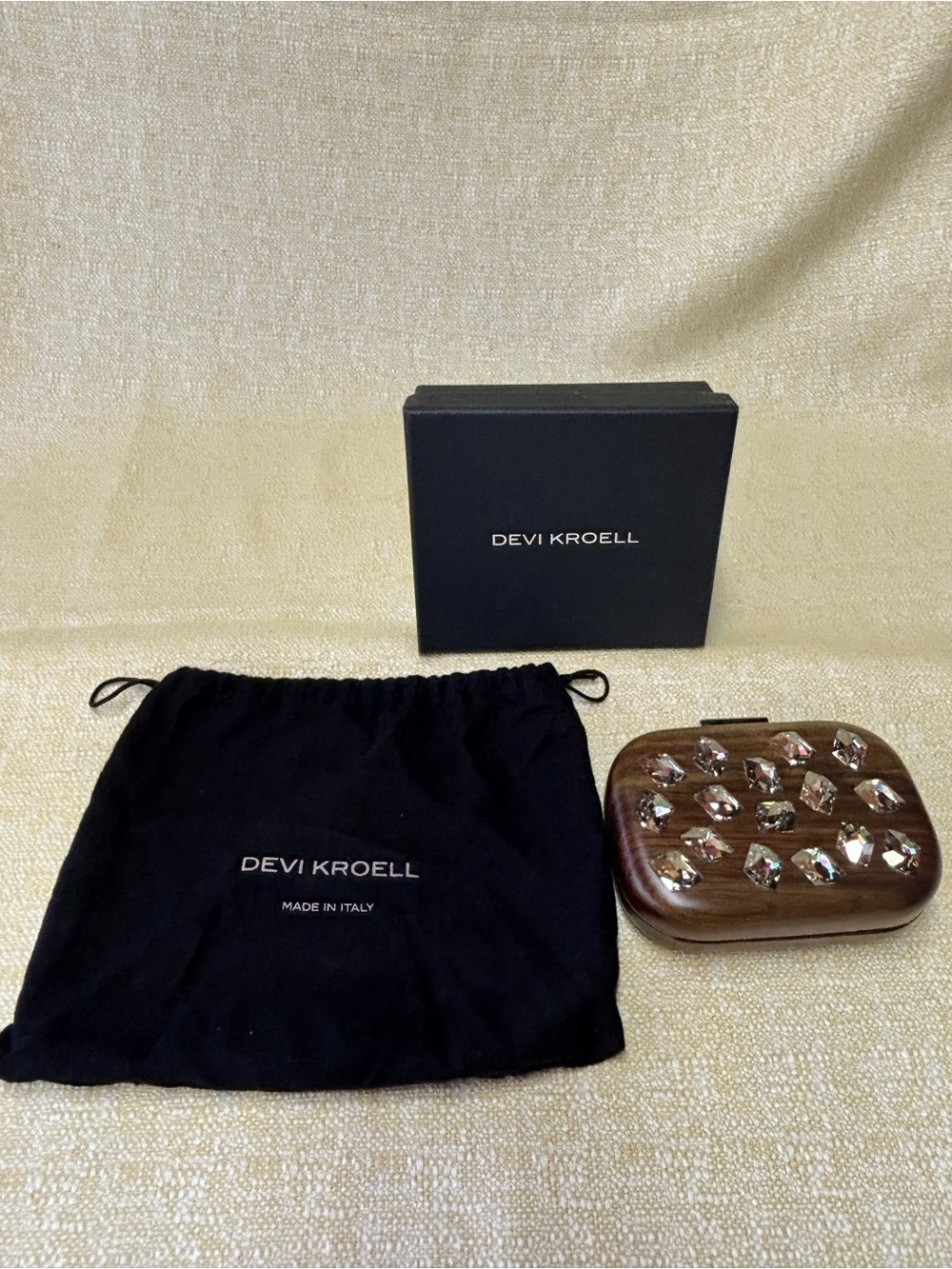 Devi Kroell Brown Wood Crystal-Embellished Clutch